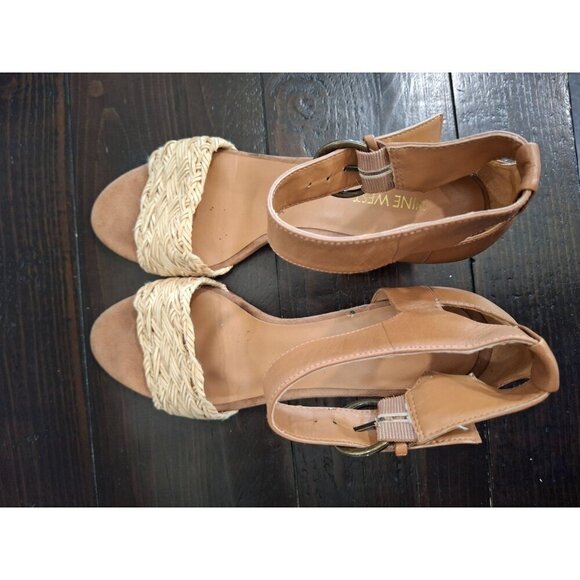 Nine West Rosling Brown Leather Open Toe Wedge Sandal/Pre-owned, Sz. 9M - Picture 8 of 9